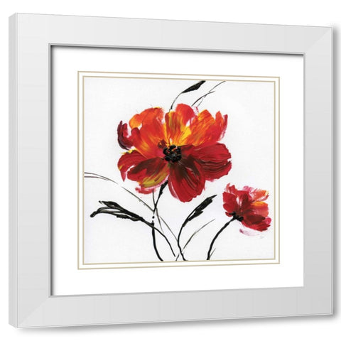 Red Poppy Splash III White Modern Wood Framed Art Print with Double Matting by Nan