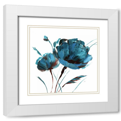 Blue Poppy Splash I White Modern Wood Framed Art Print with Double Matting by Nan