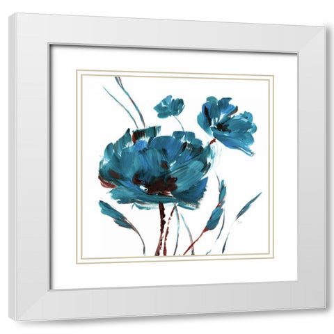 Blue Poppy Splash II White Modern Wood Framed Art Print with Double Matting by Nan