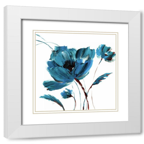 Blue Poppy Splash III White Modern Wood Framed Art Print with Double Matting by Nan