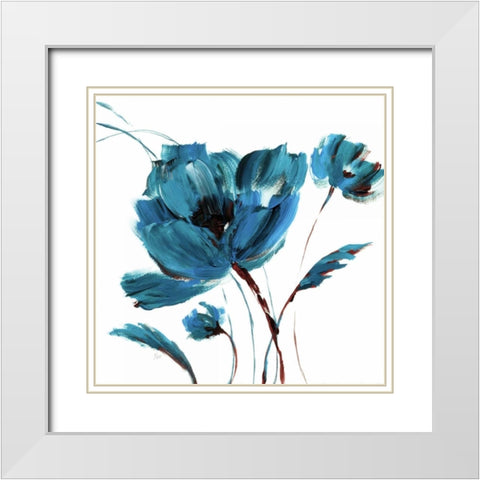Blue Poppy Splash III White Modern Wood Framed Art Print with Double Matting by Nan