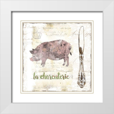 Golden Cuisine Pig White Modern Wood Framed Art Print with Double Matting by Robinson, Carol