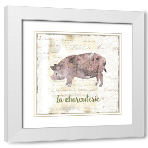 Golden Cuisine Pig White Modern Wood Framed Art Print with Double Matting by Robinson, Carol