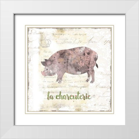 Golden Cuisine Pig White Modern Wood Framed Art Print with Double Matting by Robinson, Carol
