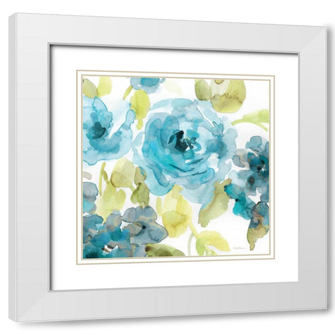 Belles Blue II White Modern Wood Framed Art Print with Double Matting by Robinson, Carol