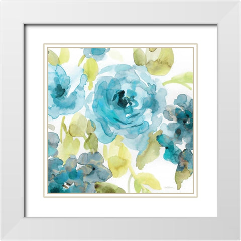 Belles Blue II White Modern Wood Framed Art Print with Double Matting by Robinson, Carol