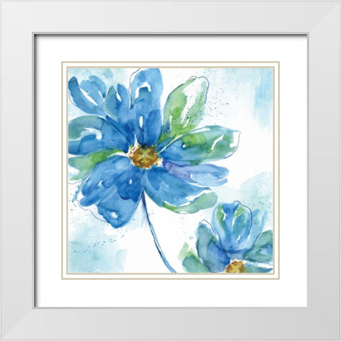 Rendered In Blue I White Modern Wood Framed Art Print with Double Matting by Nan