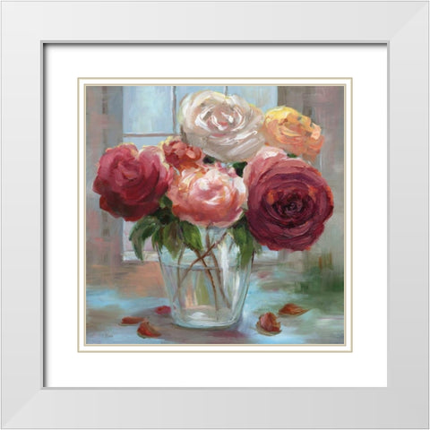 Rose Society White Modern Wood Framed Art Print with Double Matting by Nan