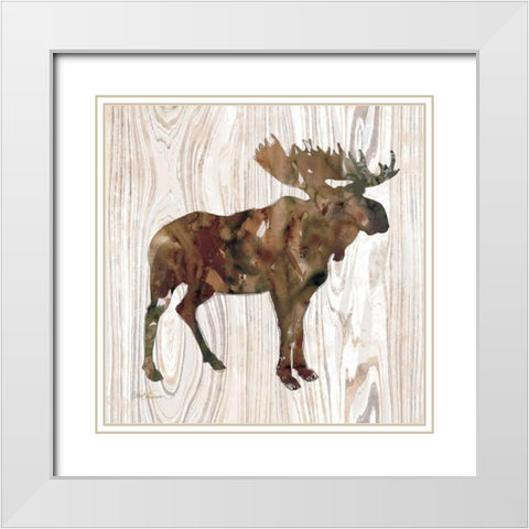 Pine Forest Moose White Modern Wood Framed Art Print with Double Matting by Robinson, Carol