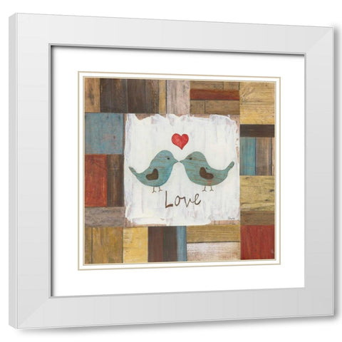 Love Birds White Modern Wood Framed Art Print with Double Matting by Tava Studios