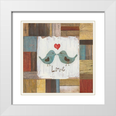 Love Birds White Modern Wood Framed Art Print with Double Matting by Tava Studios