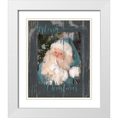 Teal Santa White Modern Wood Framed Art Print with Double Matting by Robinson, Carol