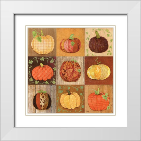 9 Patch Pumpkins White Modern Wood Framed Art Print with Double Matting by Tava, Janet