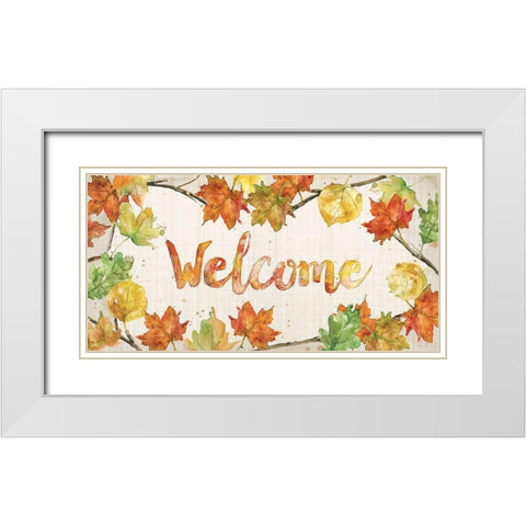 Fall Welcome White Modern Wood Framed Art Print with Double Matting by Robinson, Carol