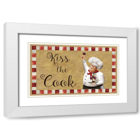 Kiss The Cook White Modern Wood Framed Art Print with Double Matting by Knutsen, Conrad