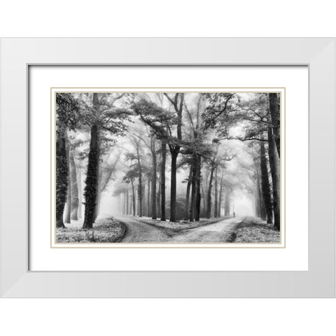 Turning Left White Modern Wood Framed Art Print with Double Matting by Van de Goor, Lars
