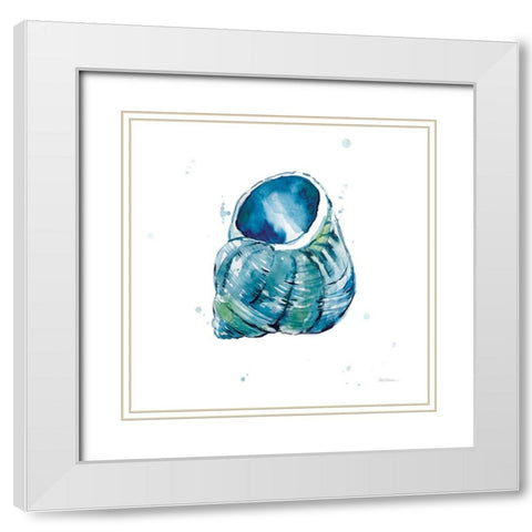 Blue Shell Soothe White Modern Wood Framed Art Print with Double Matting by Robinson, Carol