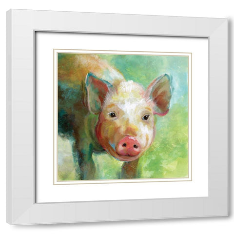 Colorful Quirky Pig White Modern Wood Framed Art Print with Double Matting by Nan