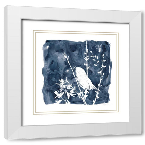 Indigo Bird II White Modern Wood Framed Art Print with Double Matting by Robinson, Carol