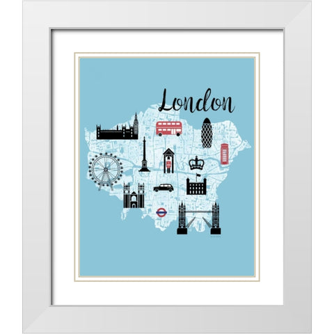 City Graphic Map - White Modern Wood Framed Art Print with Double Matting by Murray, Amanda