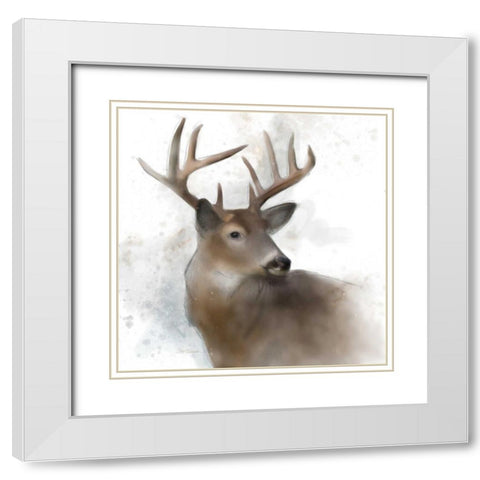 Rainsoft Deer White Modern Wood Framed Art Print with Double Matting by Robinson, Carol