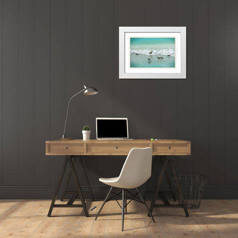 Sandpiper Beach Party White Modern Wood Framed Art Print with Double Matting by Nan