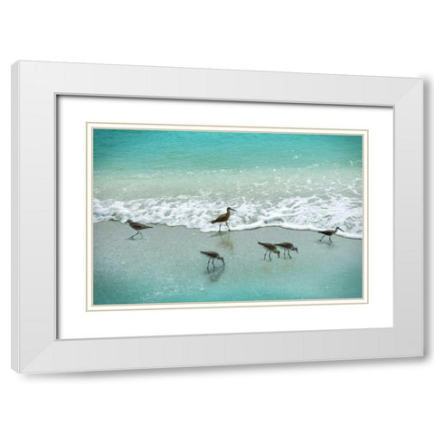 Sandpiper Beach Party White Modern Wood Framed Art Print with Double Matting by Nan