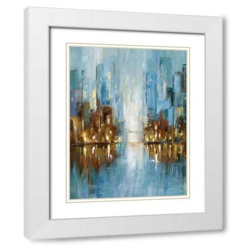 City Lights White Modern Wood Framed Art Print with Double Matting by Nan