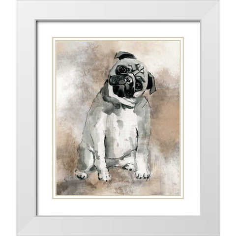 Sketchy Study Pug White Modern Wood Framed Art Print with Double Matting by Robinson, Carol