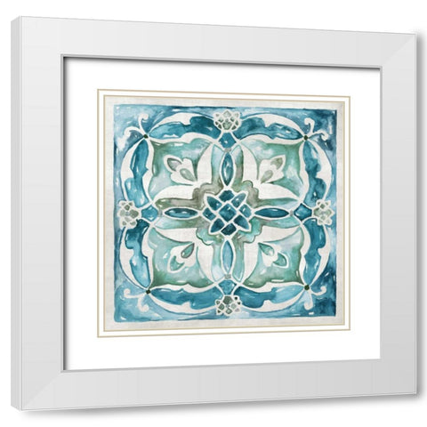 Carribean Tile III White Modern Wood Framed Art Print with Double Matting by Nan