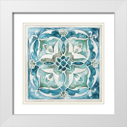 Carribean Tile III White Modern Wood Framed Art Print with Double Matting by Nan