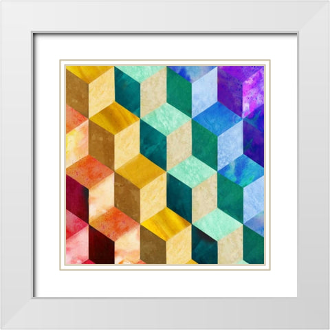 Rainbow Blocks White Modern Wood Framed Art Print with Double Matting by Nan