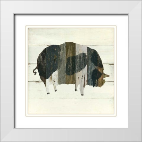 Woodgrain Pig White Modern Wood Framed Art Print with Double Matting by Robinson, Carol