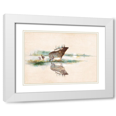 Misty Elk White Modern Wood Framed Art Print with Double Matting by Manning, Ruane