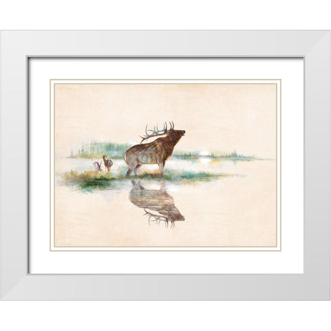 Misty Elk White Modern Wood Framed Art Print with Double Matting by Manning, Ruane
