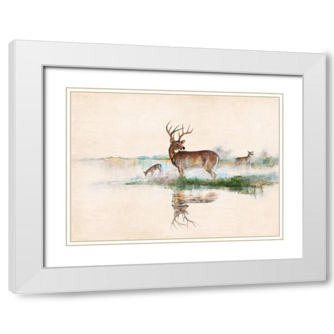 Misty Deer White Modern Wood Framed Art Print with Double Matting by Manning, Ruane