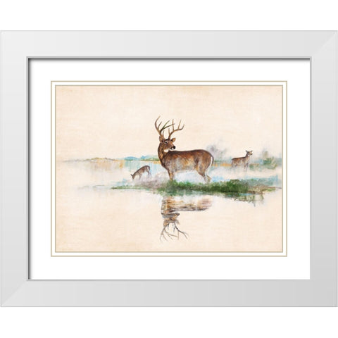 Misty Deer White Modern Wood Framed Art Print with Double Matting by Manning, Ruane