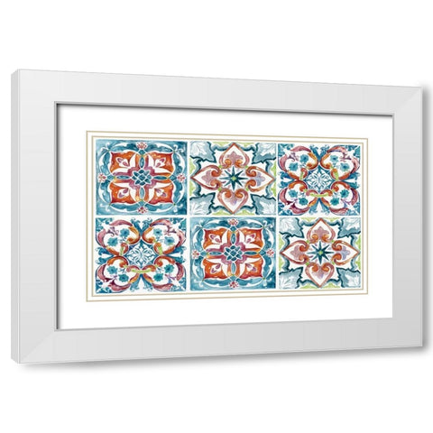 Caribbean Boho Tile White Modern Wood Framed Art Print with Double Matting by Nan