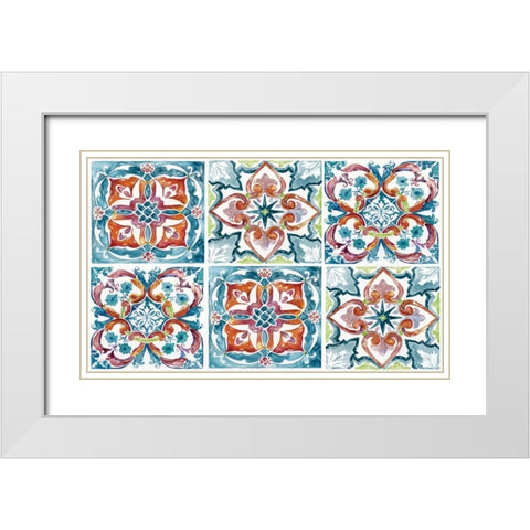 Caribbean Boho Tile White Modern Wood Framed Art Print with Double Matting by Nan