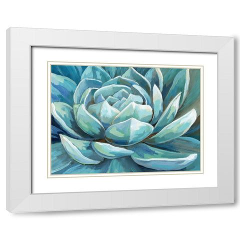 Cerulean Succulent White Modern Wood Framed Art Print with Double Matting by Nan