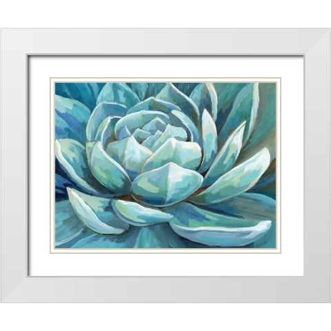 Cerulean Succulent White Modern Wood Framed Art Print with Double Matting by Nan