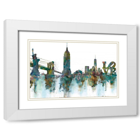 Ny Skyline White Modern Wood Framed Art Print with Double Matting by Nan