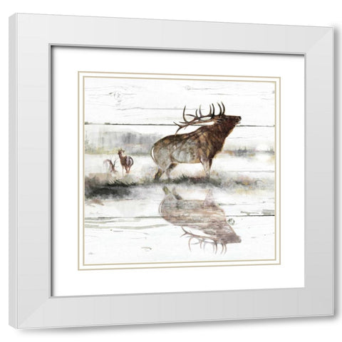 Rustic Misty Elk White Modern Wood Framed Art Print with Double Matting by Manning, Ruane