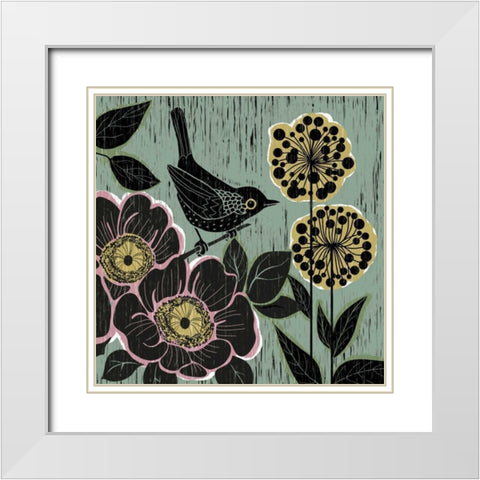 Natures Woodcut I White Modern Wood Framed Art Print with Double Matting by Knutsen, Conrad
