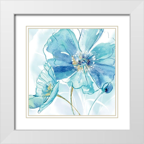 Blue Spring Poppy I White Modern Wood Framed Art Print with Double Matting by Donovan, Maria