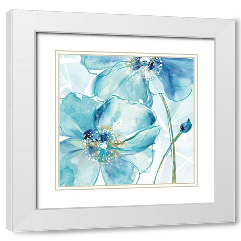 Blue Spring Poppy White Modern Wood Framed Art Print with Double Matting by Donovan, Maria