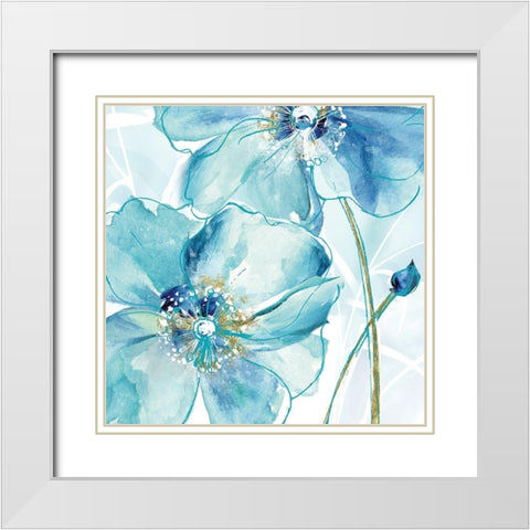 Blue Spring Poppy White Modern Wood Framed Art Print with Double Matting by Donovan, Maria