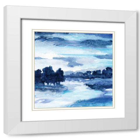 Indigo Land I White Modern Wood Framed Art Print with Double Matting by Nan