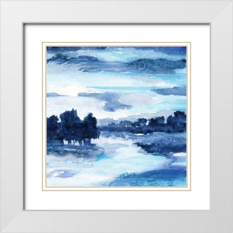 Indigo Land I White Modern Wood Framed Art Print with Double Matting by Nan