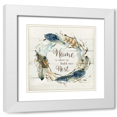 Feather Home Nest White Modern Wood Framed Art Print with Double Matting by Robinson, Carol